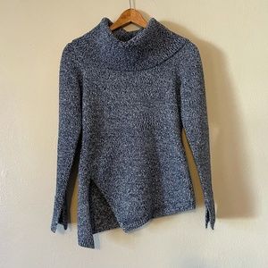 WHBM‎ Blue Metallic Cowl Off Shoulder Asymmetric Sweater Size XS